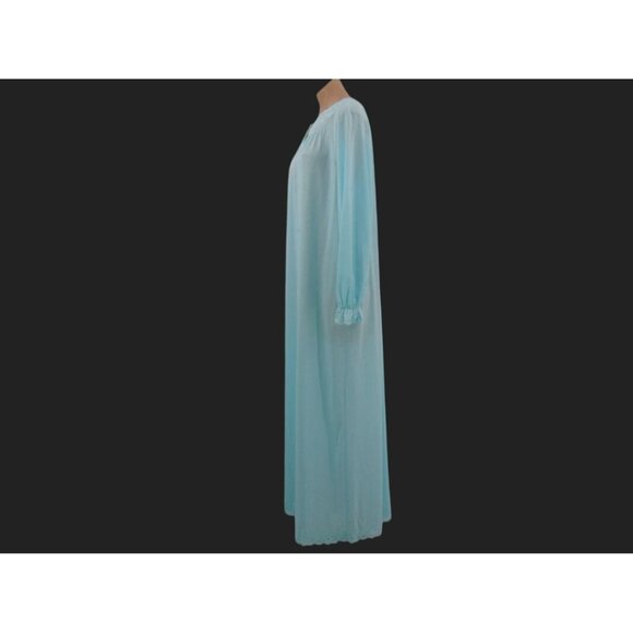 Vintage Shadowline Green Nylon Long Robe M Lace Embroidered Yoke Button Front - Picture 11 of 13